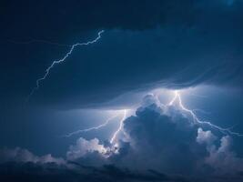 Lightning strikes over a cloud with dark clouds in the background photo