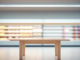 Table in supermarket with blurred background photo