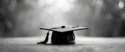 Black and white graduation cap on a table photo