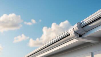 A close up of a gutter on a roof photo