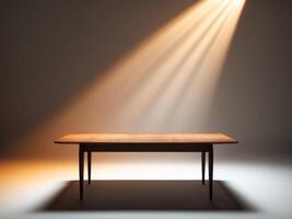 An empty table with light shining down on it photo