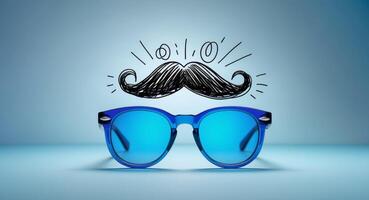Sunglasses with a mustache and mustache drawn on them photo
