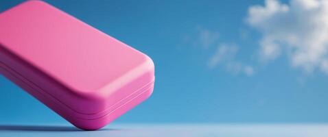 A pink plastic case sitting on top of a blue surface photo