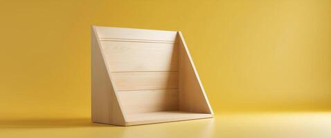 A wooden shelf with a shelf on a yellow background photo