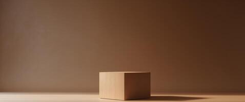 Minimalist Wood Podium on Warm Brown Background, Perfect for Product Showcase or Display. photo