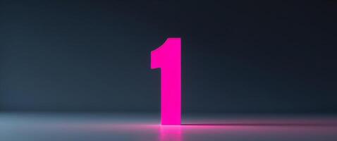 Neon Number One, Bright Pink Digit on Dark Background, Modern Typography Design. photo