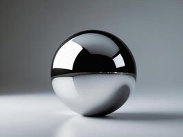 Glossy Sphere. A Study in Reflection, Light, and Shadow on a Minimalist Background. photo