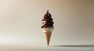 Chocolate and Vanilla Swirl Ice Cream Cone. A Delicious Dessert Treat. photo