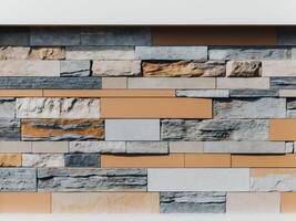 Decorative Stone Wall Texture with Rectangular Shapes, Brown and Gray Colors. photo
