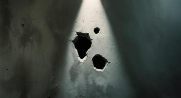 A hole in a wall with a light shining through it photo