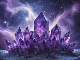 Amethyst crystals in the sky with stars photo