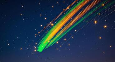 Emerald and Gold Streak. A Vibrant Cosmic Display in a Starry Night Sky photo