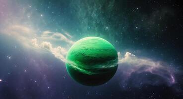 Emerald Planet in Cosmic Depths. A Stunning Display of Planetary Nebula Beauty. photo