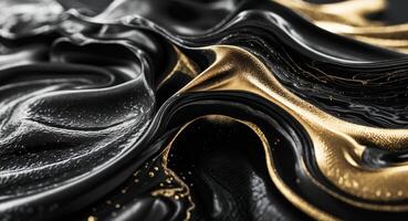 Abstract Black and Gold Waves Texture, Modern Luxury Art Background, Elegant Design. photo