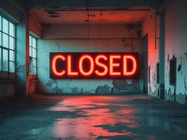 A neon sign that says closed in an empty room photo