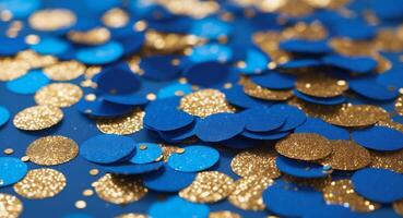 Blue and gold confetti on a blue background photo