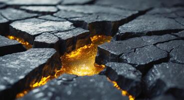 A crack in the ground with a yellow light photo