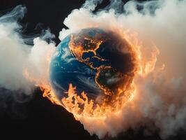 The earth is on fire with smoke coming out of it photo
