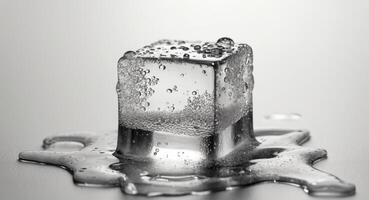 Ice cube with water on a surface photo