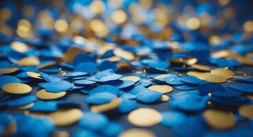 Blue and gold confetti on a black background photo