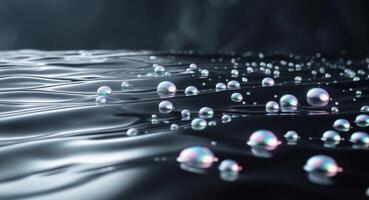 Luminous Spheres on Dark Fluid Surface, an Abstract Study of Light and Reflection. photo
