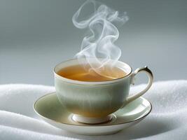 A cup of tea with steam rising from it photo