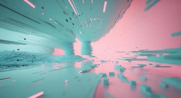 Abstract 3d animation of a tunnel with pink and blue lights photo