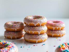 A stack of donuts with sprinkles on top photo