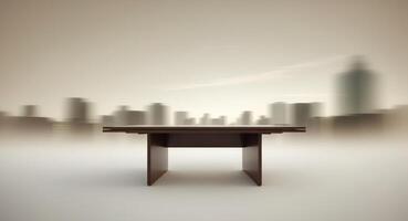 Table with cityscape in background photo