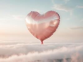 A heart shaped balloon floating in the sky photo