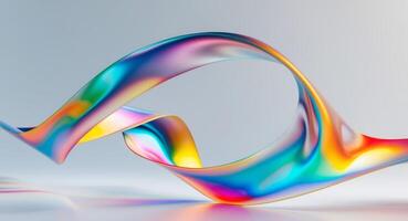 Abstract Holographic Ribbon. A Vibrant Display of Color and Fluid Form on a Clean Surface. photo
