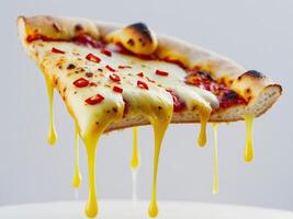 Delicious Pizza Slice with Melted Cheese and Red Pepper, Hot and Spicy. photo