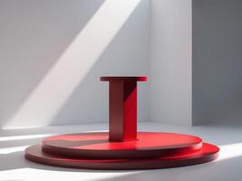 Red Podium, Product Display, Minimalist Showcase with Light and Shadow Effects. photo