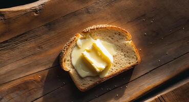 A piece of bread with butter on top photo
