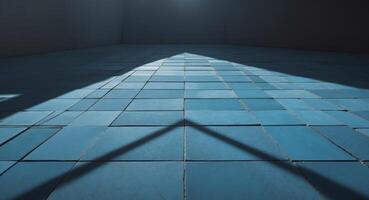 A blue tiled floor with a light shining through it photo
