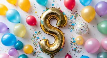 Number 2 balloon with confetti and balloons on white background photo
