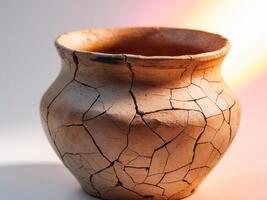 An old clay pot with cracked paint on it photo