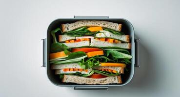 Healthy and Colorful Sandwich in a Lunchbox Ready to Eat, Top Down View. photo