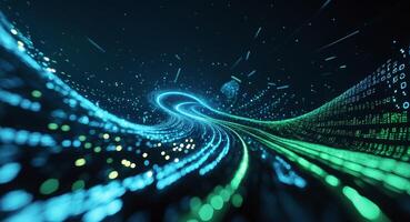 Abstract Data Stream Visualization. Binary Code and Luminous Particle Flow. photo