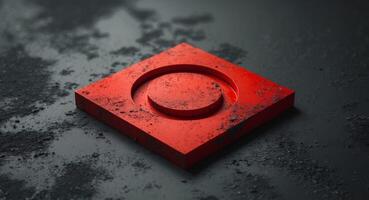 Red Square Platform with Circle, an Abstract Geometric Composition on Dark Background. photo