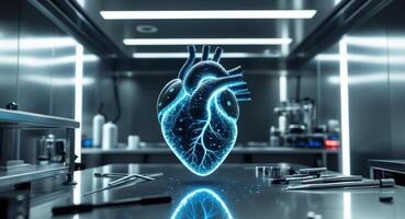 Artificial Heart Technology. Futuristic Heart Model in a Surgical Environment. photo