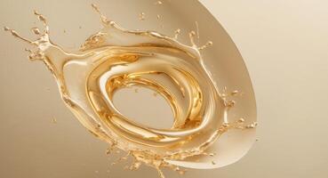 Golden Liquid Splash. Dynamic Movement and Luxurious Texture, with Neutral Backdrop. photo