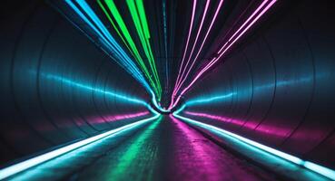 Neon Tunnel Vision. A Colorful Convergence of Light and Perspective, Abstract View photo