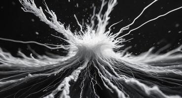 Abstract White Explosion on Black Background Monochrome, Fluid Dynamics Visualization photo