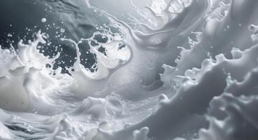 A close up of a white liquid splashing on a black background photo