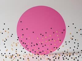 Abstract Composition with Pink Circle, Black Dots, and Golden Nuggets on White Surface. photo