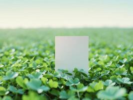 Blank Card Mockup in a Field of Clover, Ideal for NatureThemed Designs, Branding. photo