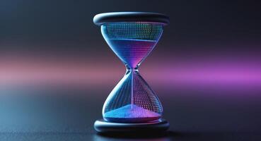 Digital Time. An Hourglass Filled with Binary Code Symbolizing the Flow of Data, Tech. photo