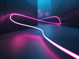 Neon Path. A Glowing Pink Line Leading Through a Modern, Abstract Space Futuristic. photo