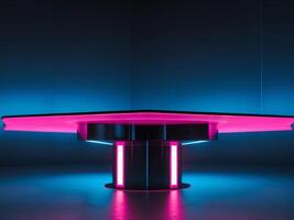 A table with neon lights on it photo